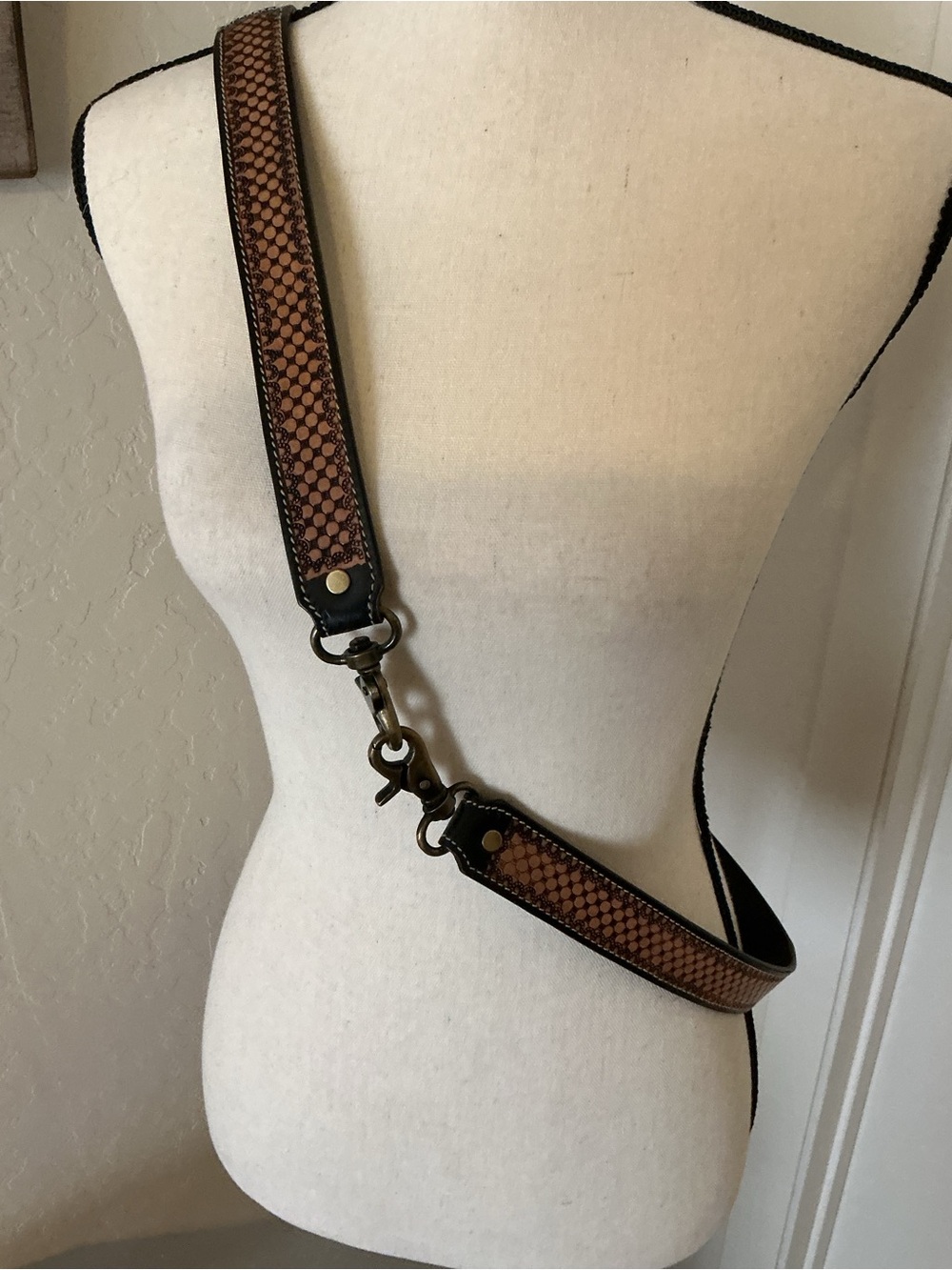 Myra Bag Beaded & Tooled Leather Crossbody Strap - Picture 3 of 5